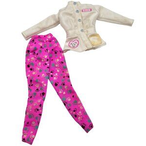 Vtg Barbie Pet Doctor Outfit White Jacket Heart Cat Print Pink Paw Mattel 1996